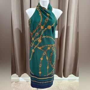 New Enfocus Studio Gold Chain design green haltered dress size 10